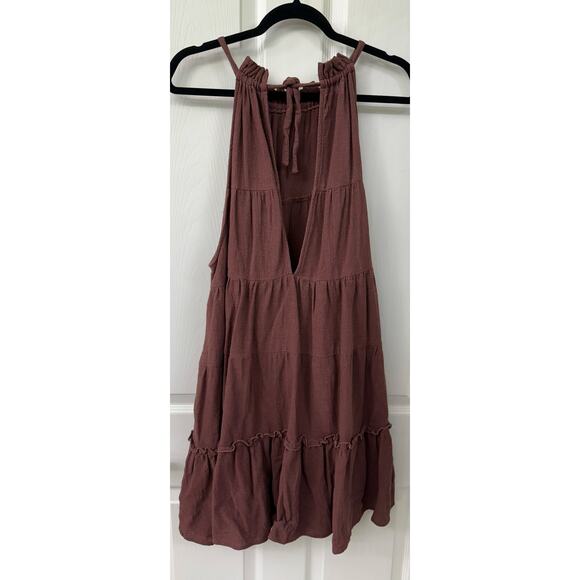 Free people brown Lera Ruffle Dress in Henna 100% oversized Med fits to a large - Picture 3 of 8